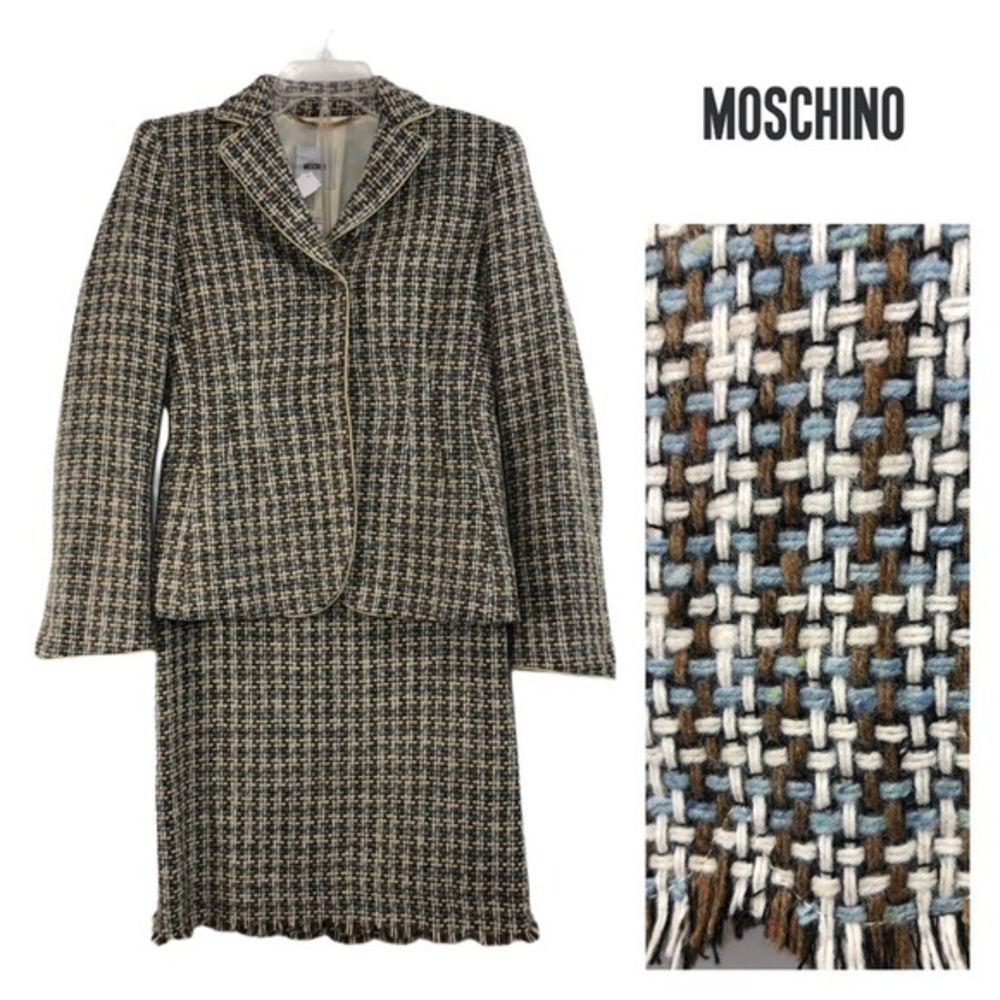 Moschino Vintage Wool Weave Jacket / Skirt Suit
